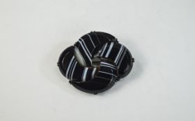 Victorian Scottish Black Banded Agate Brooch. c.1880's. 2.1/8 Inches Diameter.