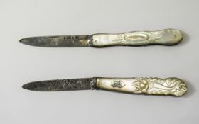 Victorian - Ornate Silver Bladed and Mother of Pearl Handle Fruit Knife.