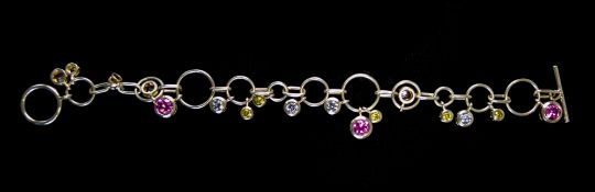 Modern Silver Fashion Charm Bracelet Loaded With Coloured Stone Set Charms,