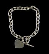 Silver Tiffany Style Bracelet With Heart Shaped Fob