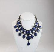 George V Hand Made and Elaborate Well Made Silver Necklace, Set with Large Oval Shaped Lapis Lazuli.