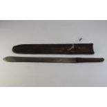Early 20thC African Thin Machete With Leather Scabbard,