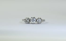 Platinum 3 Stone Diamond Ring set with cushion cut diamonds. Est diamond weight 1.25 carats.