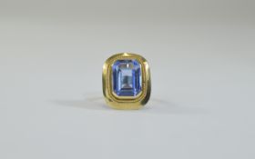 18ct Gold Set Blue Topaz Dress Ring, The Large Faceted Blue Topaz of Good Colour and Clarity.