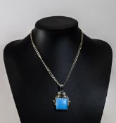 A Hand Made Silver and Turquoise Set Pendant Drop with Attached Silver Chain. Marked 925.