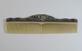 Edwardian Ornate and Embossed Silver Comb. Hallmark Birmingham 1908. Length 7 Inches.