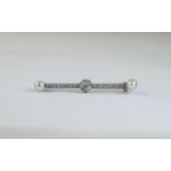 Ladies Art Deco Diamond & Pearl Bar Broo