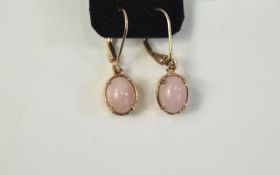 Pink Opal Drop Earrings, oval cut caboch