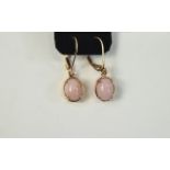 Pink Opal Drop Earrings, oval cut caboch