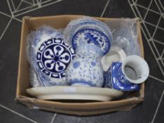 Box Of Blue & White Pottery Comprising P