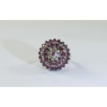 14ct gold ruby and diamond cluster ring,