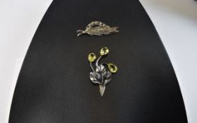 Silver Flower Brooch Set With 3 Pear Sha