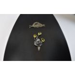 Silver Flower Brooch Set With 3 Pear Sha