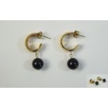 9ct Gold Hoop Earrings Set With Dark Bau