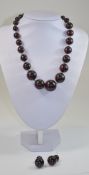 Dark Red Amber Necklace and Earrings, th