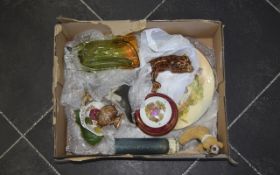 Box of Miscellaneous Comprising coloured art glass, figures,