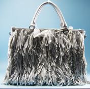 Prada - High Quality Calf Leather Hand Bag with Leather Fringes and Fitted Zipped Pockets to