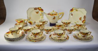 Crown Ducal - Art Deco Hand Painted 1930's ( 41 ) Piece Tea-Service ' Rodanthe ' Pattern.