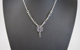 Silver Amethyst Stone Set Pendant Necklace