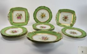 Coalport - 19th Century Hand Painted Quality Set of 12 Cabinet Plates with Two Matching Pairs of