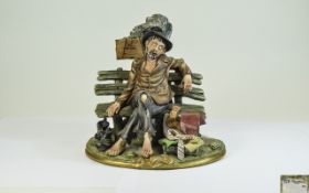 Capodimonte Germano Cortese Figure 'Non Disturbare', showing a tramp asleep on a bench with a few