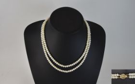 Ladies Double Strand Cultured Pearl Necklace Approx 16ins 9ct gold clasp