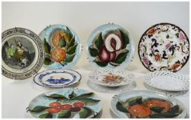 Collection Of 8 Cabinet Plates, Comprising 4 Italian Fruit Decorated Plates, Spode, Masons And 2