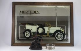 Mercedez Edwardian Tourer 1908 Mirrored Advertising Sign 25 by 35 inches.