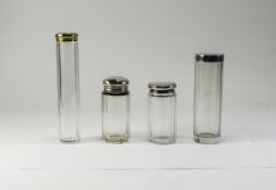 Edwardian Matched Set of Silver Topped Glass Jars For a Ladies Dressing Table. All Fully Hallmarked.