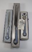 Wedgwood Black Jasper Ware Cutlery Pieces comprising bridal knife, preserve spoon and desk knife.