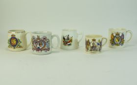 Five Commemorative Porcelain Cups. Comprising Coroantion June 1953, May 1937 Coronation, WWI 'Our