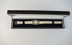 A Working Ladies ' Cabouchon ' Wristwatch on a White Leather Strap In a Fitted Case with Simulated