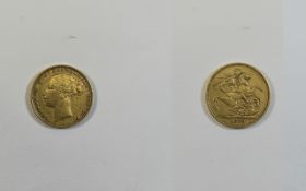 Victorian 22ct Gold Young Head Full Sovereign, Date 1879. Melbourne Mint - Please See Photo.