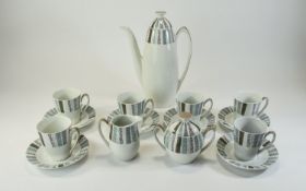 Burleigh Ware Retro 1950's ( 15 ) Piece Coffee Set. Comprises Coffee Pot, 6 Cups and Saucers, Milk
