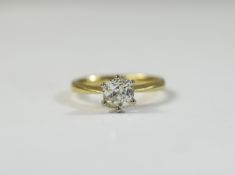 Ladies 18ct gold single stone diamond ring; Cushion cut diamond, approximately 1 ct. Small