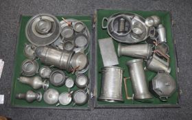 Two Boxes of Pewter Large amount of Pewter to include tea pots, ice bucket,