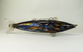 Murano Hand Blown Large Multi Coloured Glass Fish Figure. c.1960s. 21 Inches In Length and In