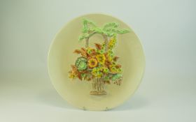 Clarice Cliff Large Circular Floral Wall Plaque ' Ophelia ' Pattern. c.1930's. 13.25 Inches Diameter