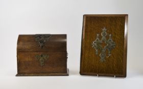 Victorian Ecclesiastical Oak Cased Lidded Stationery Box with Bishops Hat Shaped Cover. Height 7.