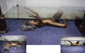 Bronze Coffee Table of Semi Clad Lady Supporting glass top, retail cost expensive