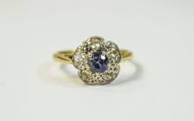 18 Carat Gold Sapphire and Diamond Cluster Ring,