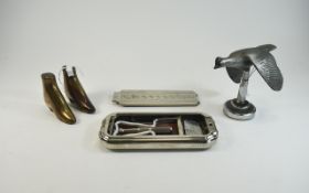 3 Items of Vintage Metalware comprising flying bird on stand, possibly a Mallard,
