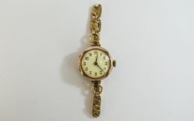 Ladies 1930's 9ct Gold Cased Wristwatch with Attached 12ct Gold Plated Watch Strap.