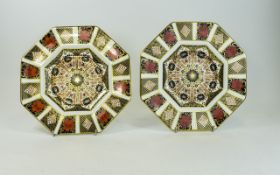 Royal Crown Derby Old Imari Pattern Pair of Octagonal Shaped Cabinet Plates.