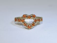 Ladies Heart Shaped 9ct Gold - Orange Sapphire Set Dress Ring. Fully Hallmarked for 9ct.