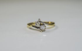 18ct Gold and Platinum Set Two Stone Diamond Ring. The Diamonds of Good Colour.