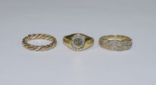 A Collection of 3 Nice Quality 9ct Gold Rings. All Fully Hallmarked - Please See Photo. 9 grams.