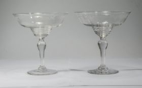 A Fine Pair of Attractive Victorian Glass Compotes for Grapes, The Bowls Etched with Bunches of