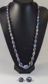 Long Millefiori Necklace and Earrings Set, the necklace of hand knotted,