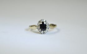 9ct Gold Diamond and Sapphire Cluster Ring. Fully Hallmarked.